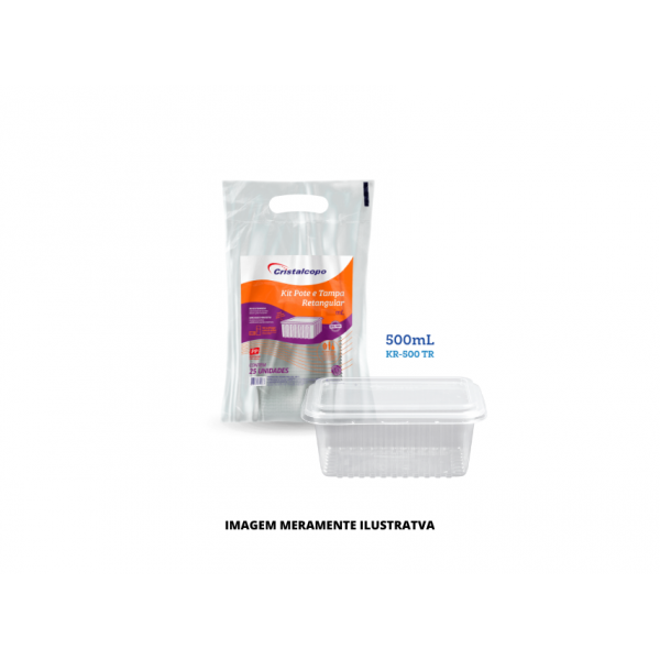 KIT - CRISTALCOPO - 500ML POTE E TAMPA RETANGULAR - FD25